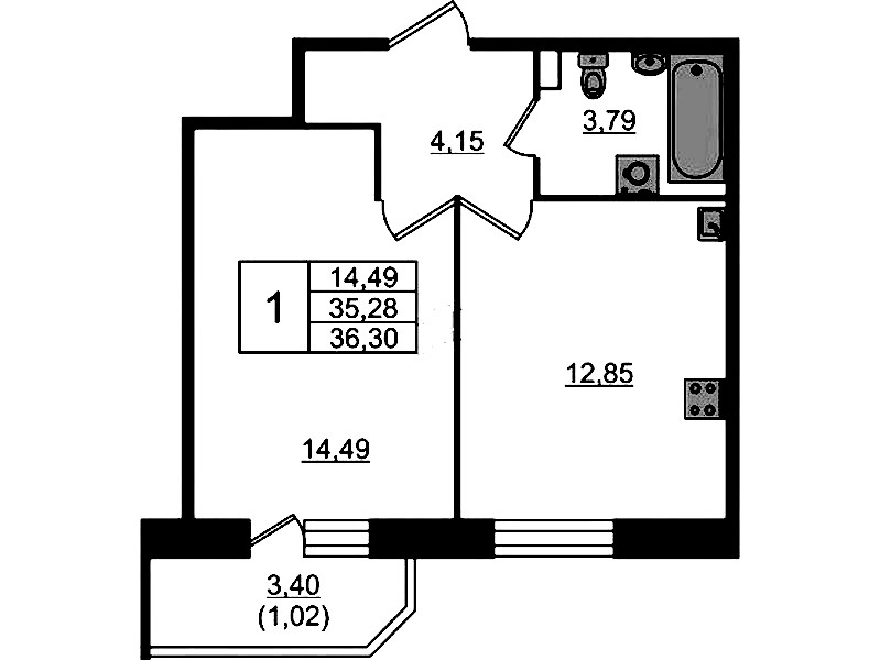1-комнатная квартира 36.3 м², 2/23 эт., ЖК «Живи! В Рыбацком»